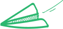 Green paper airplane icon in motion